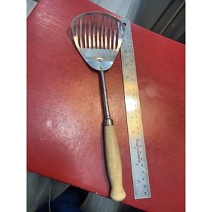 Vintage A&J USA Kitchamajig Slotted Curved Strainer Spoon with Wooden Handle